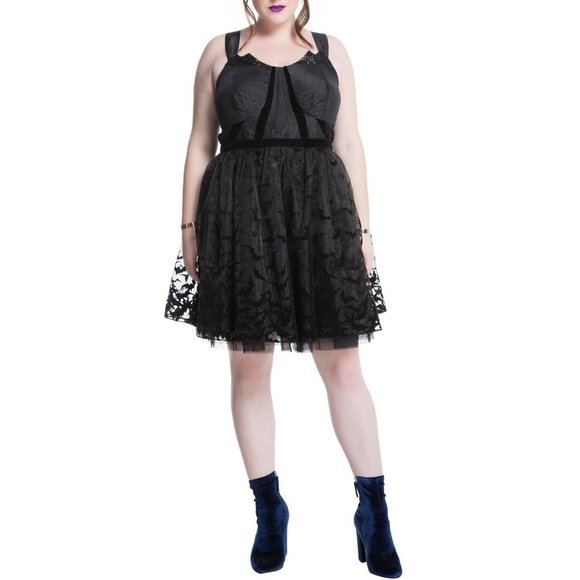 DC COMICS Torrid Batman Party Dress with Flocked Bat Print Skirt NWT Size 14 - Picture 3 of 6